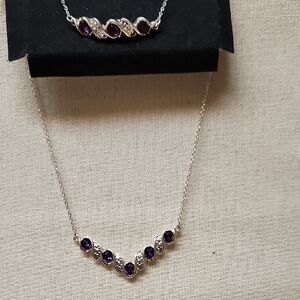 Avon 3 Piece Elegant Silver and Purple Necklace Set